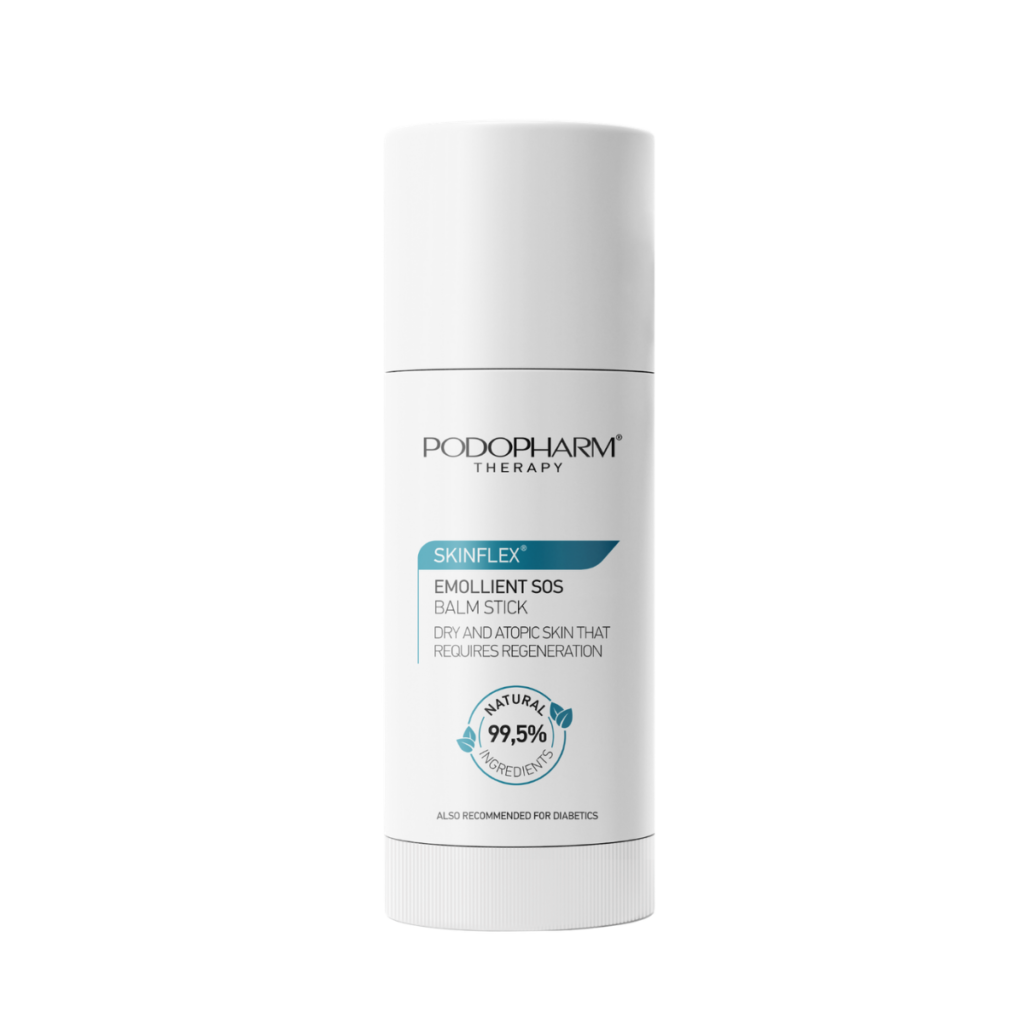 Podopharm Skinflex Emollient SOS Balm Stick ilu idüll Multifunktsionaalne palsamipulk kuivale ja ärritunud nahale. Pehmendab, kaitseb ja sobib kasutamiseks kogu keha